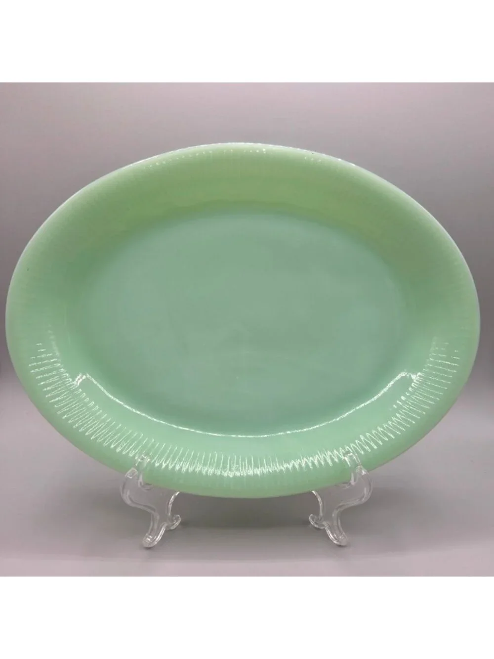 Fire-King Jane Ray Jadeite Green Glass Oval Serving Platter 12